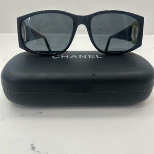 CHANEL Sunglasses with Large Gold CC, Black Case